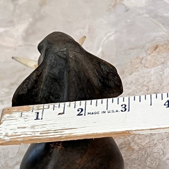 Vintage Hand Carved Elephant With Tusks Trunk Down Dark Wood Sculpture 5" Tall - Picture 14 of 15